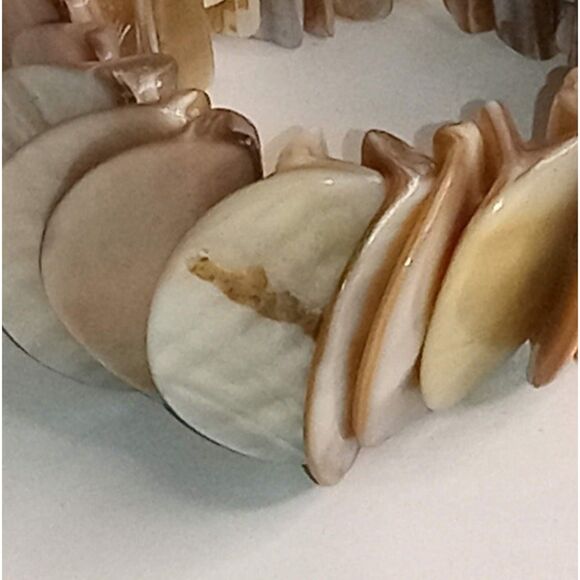 Vintage Polished Shell Mother of Pearl Earth Tones Stretchy Bracelet - Picture 4 of 7